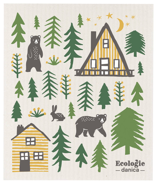 Wild Life Swedish Dishcloth (Bears & Cabin, Winter Collection)