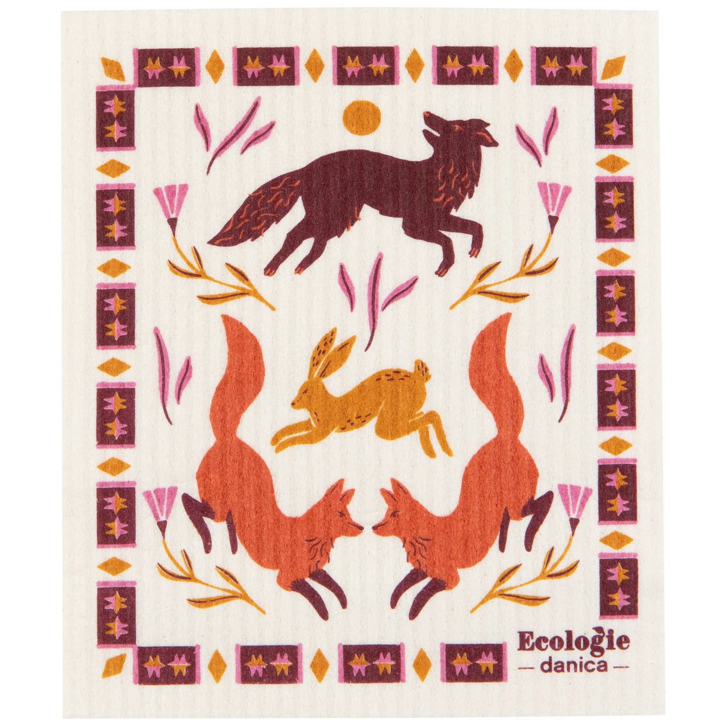 Folktale Swedish Dishcloth (foxes & hare, fall collection)