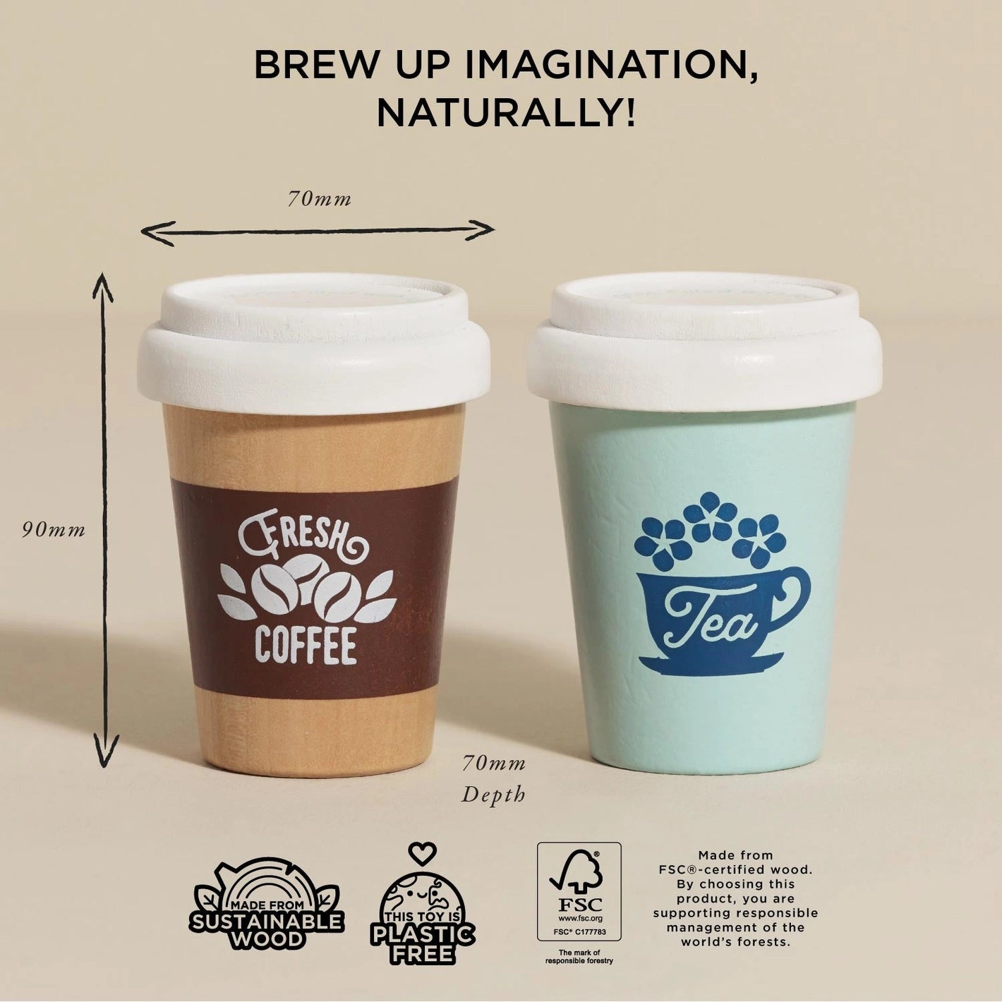 Le Toy Van Inc. Wooden Play Tea & Coffee Re-Useable Eco Cups | Tiny Tulip Haus
