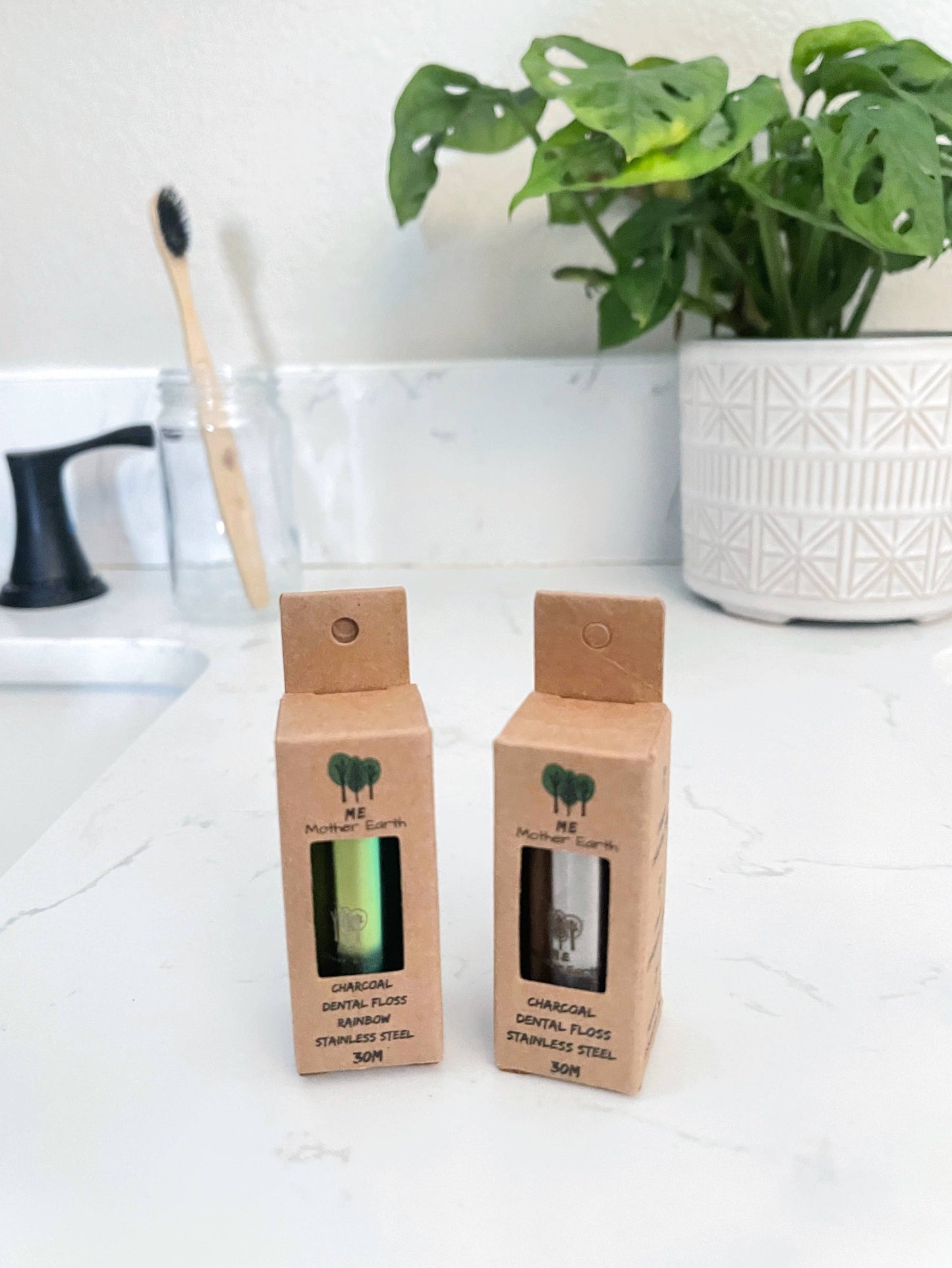 Me Mother Earth Vegan Biodegradable Charcoal Dental Floss - Stainless Steel