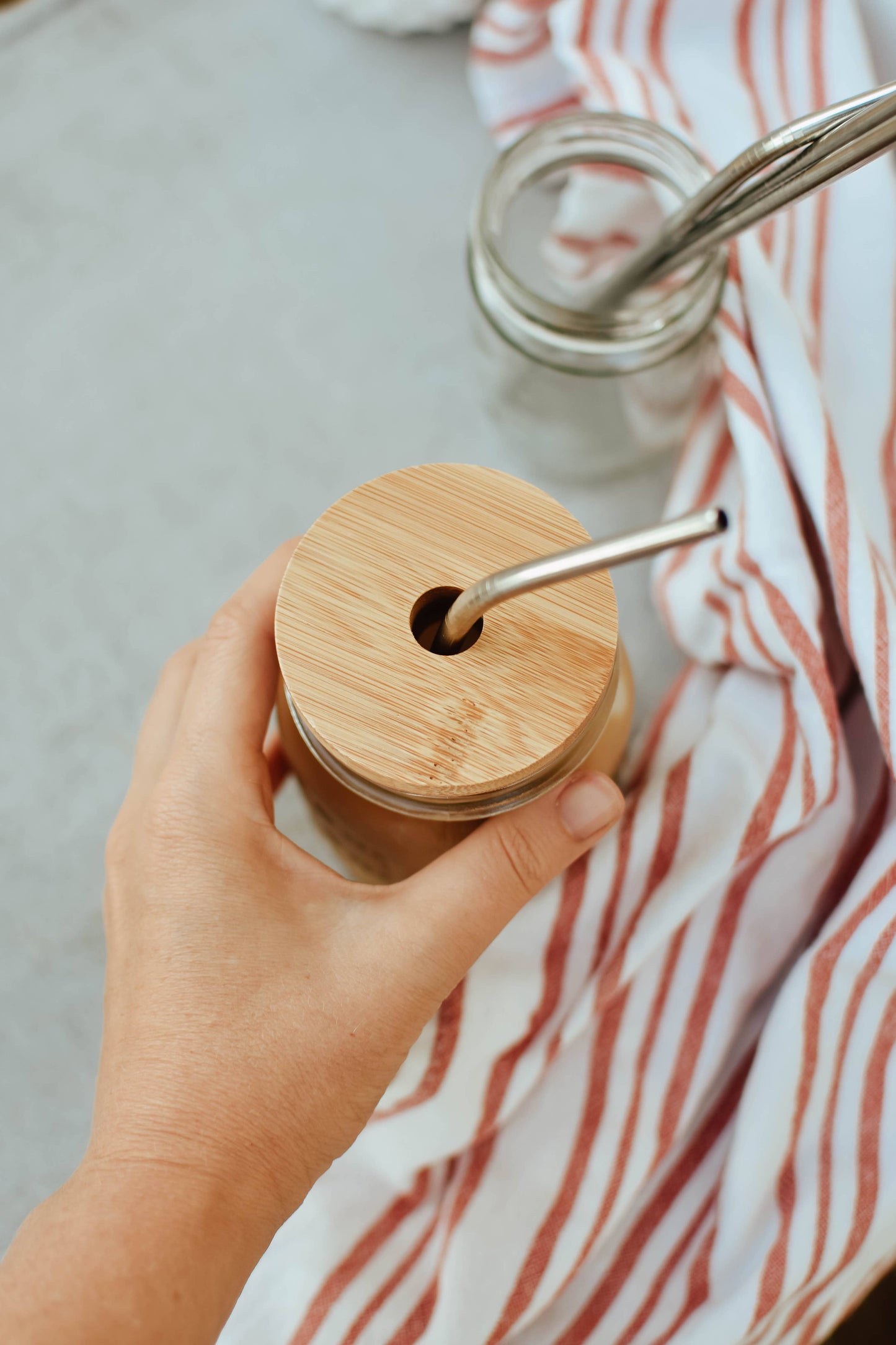 Bamboo Jar Lid Regular Mouth With Straw Hole