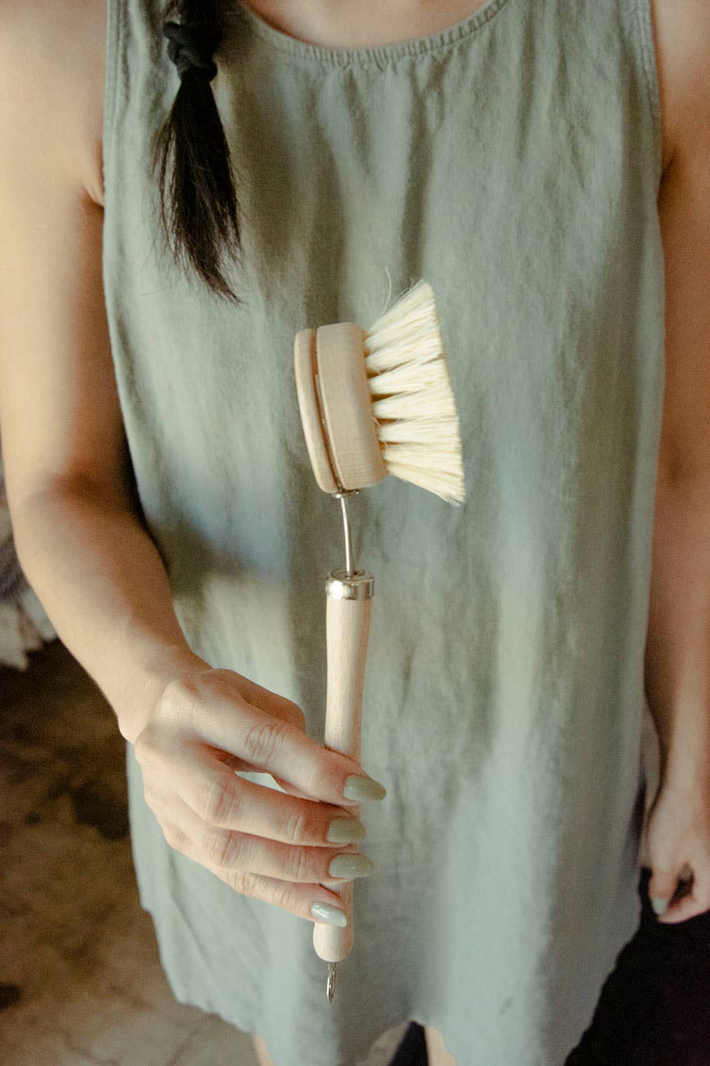 CASA AGAVE® Flat Long Handle Dish Brush White Teak - No Tox Life