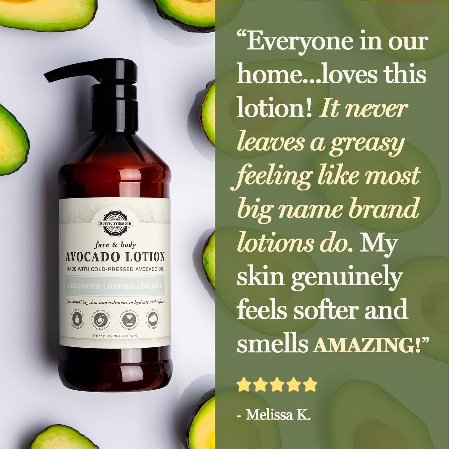 Bulk Avocado Lotion for Face and Body- Mild Formula, Paraben-Free