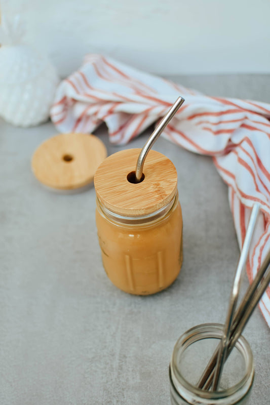 Bamboo Jar Lid WideMouth - With Straw Hole