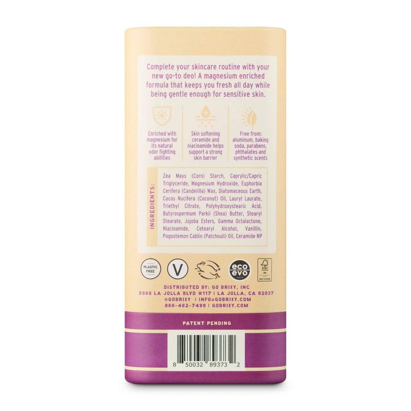 Magnesium Enriched Deodorant, Aluminum Free, Vanilla Vacay | Brixy