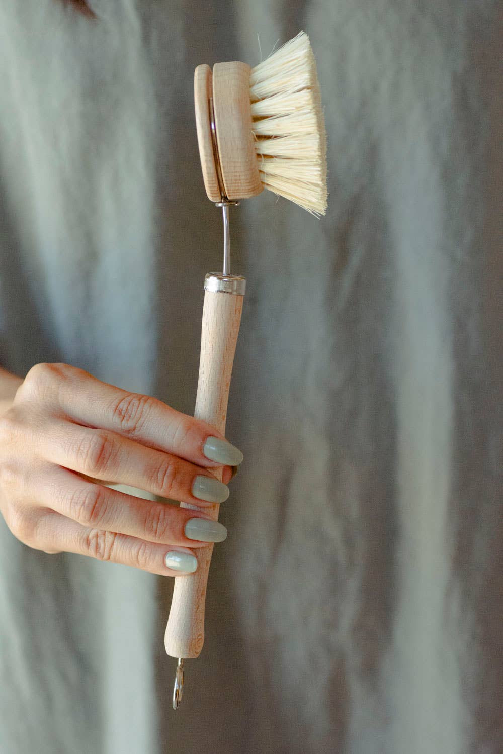 CASA AGAVE® Flat Long Handle Dish Brush White Teak - No Tox Life