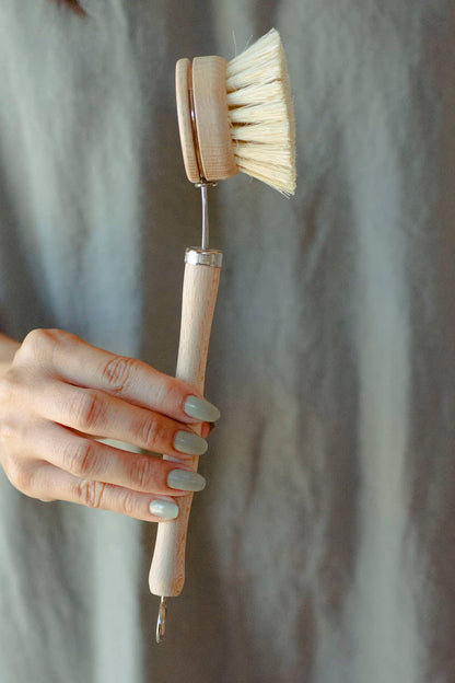 CASA AGAVE® Flat Long Handle Dish Brush White Teak - No Tox Life