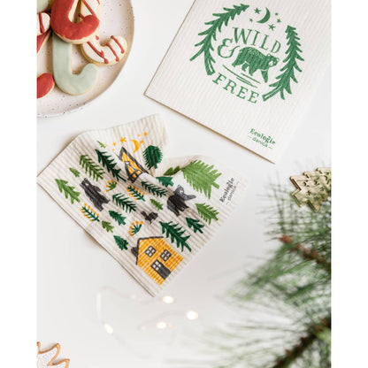 Wild Life Swedish Dishcloth (Bears & Cabin, Winter Collection)