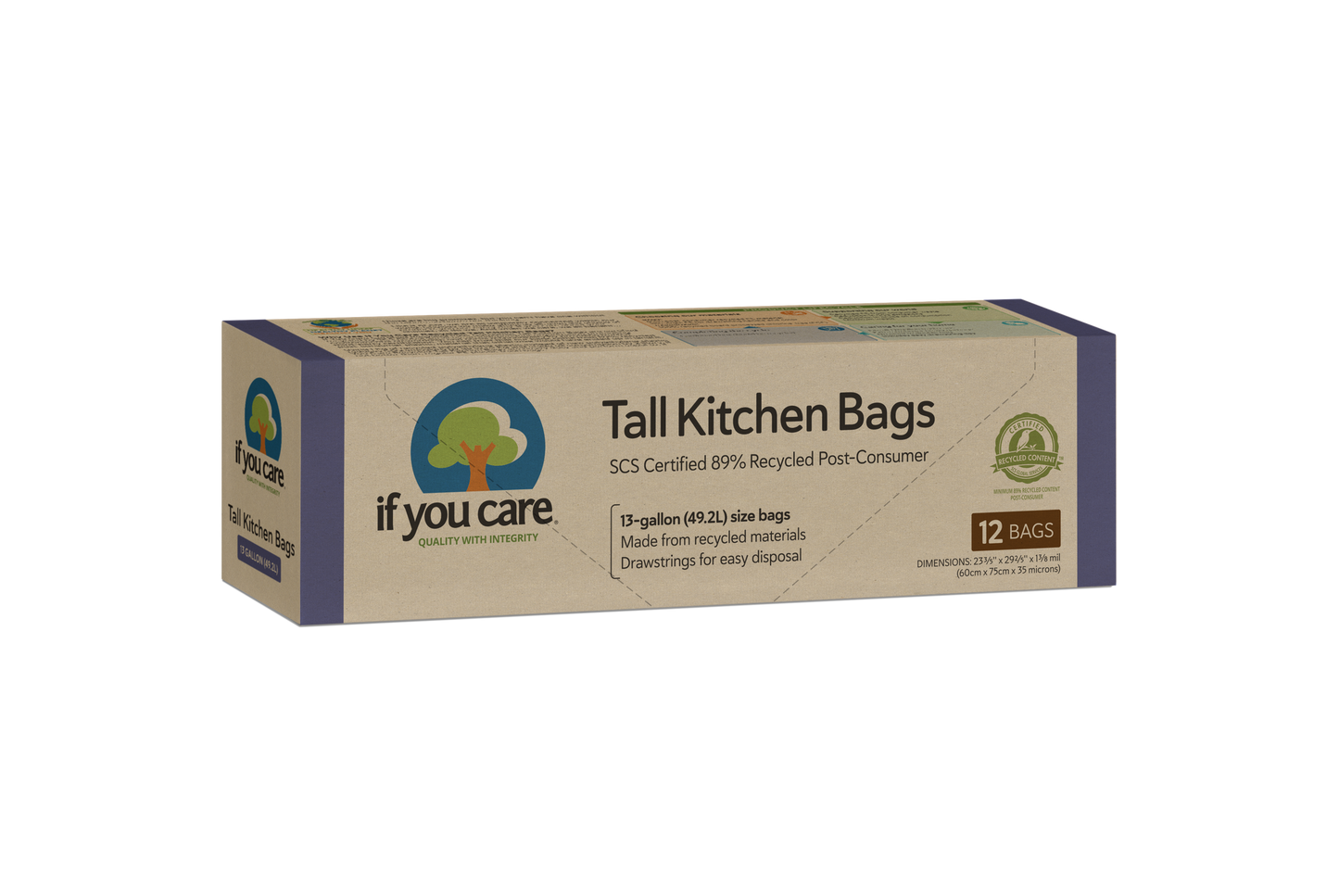 13 Gallon Certified 89% Recycled Post Consumer Tall Kitchen Trash Bags – If You Care