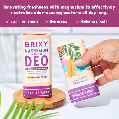 Magnesium Enriched Deodorant, Aluminum Free, Vanilla Vacay | Brixy