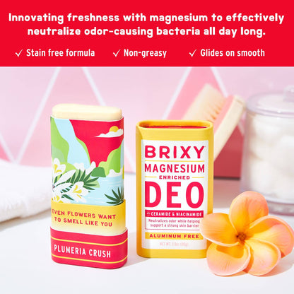Magnesium Enriched Deodorant, Aluminum Free, Plumeria | Brixy