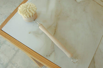 CASA AGAVE® Flat Long Handle Dish Brush White Teak - No Tox Life