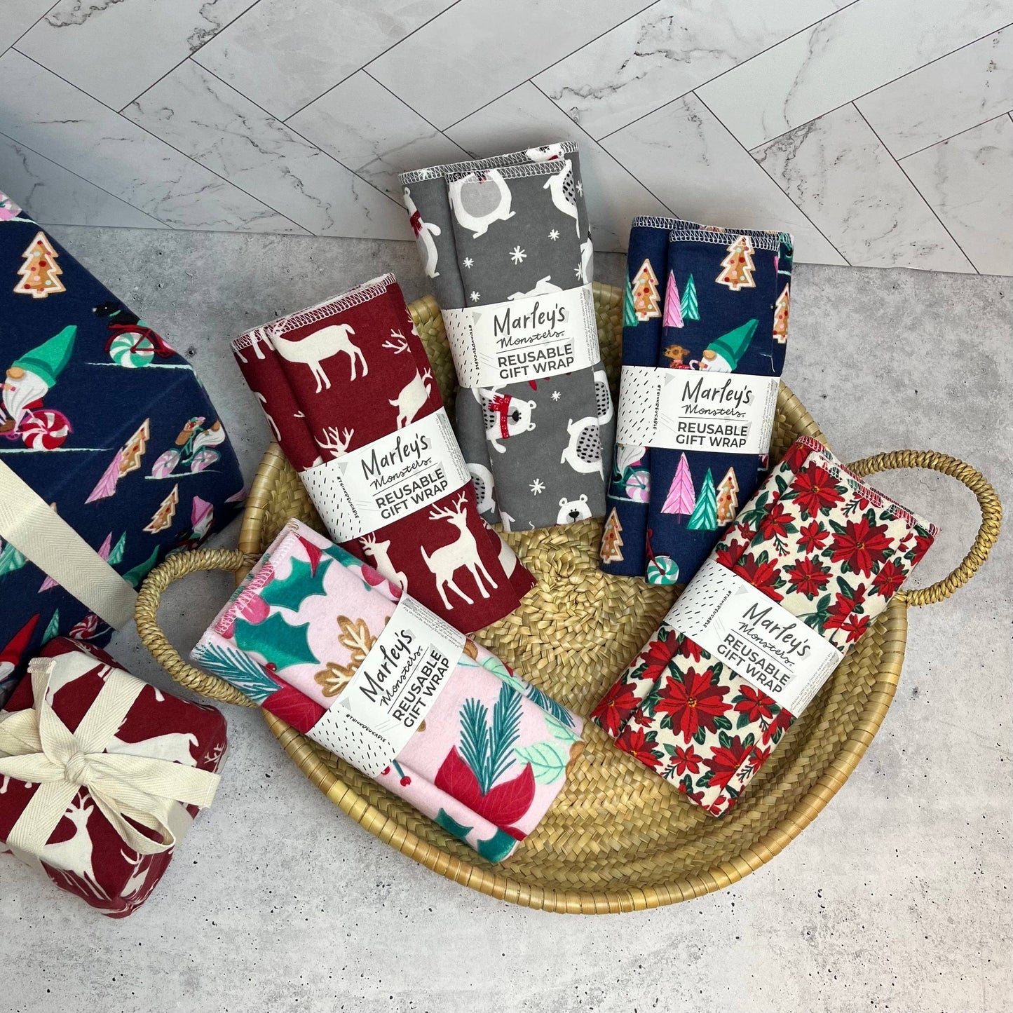 Holiday Reusable Gift Wrap | Marley's Monsters 3 pc Set