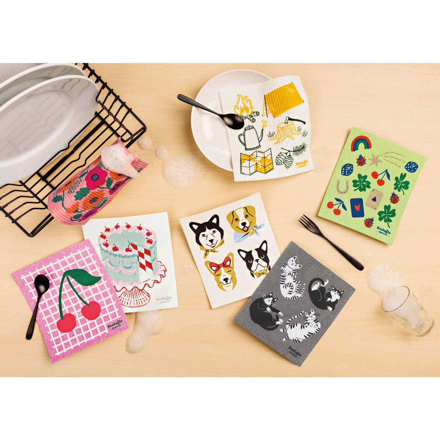 Meow & Furever Swedish Dishcloth (cats, fall collection)