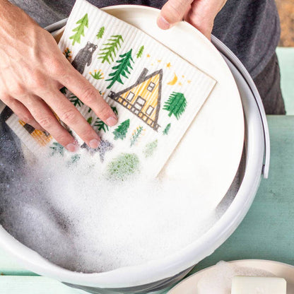 Wild Life Swedish Dishcloth (Bears & Cabin, Winter Collection)